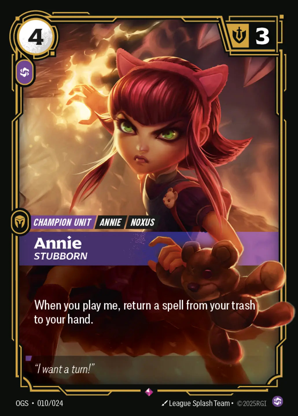 (010/024) Riftbound TCG Proving Grounds Single: Annie, Stubborn  Rare