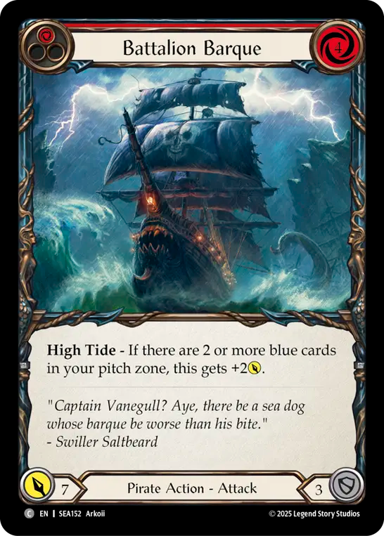 (152) Flesh & Blood TCG High Seas Single: Battalion Barque (Red) (Rainbow Foil)  Common