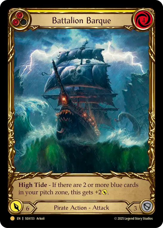(153) Flesh & Blood TCG High Seas Single: Battalion Barque (Yellow) (Cold Foil)  Common
