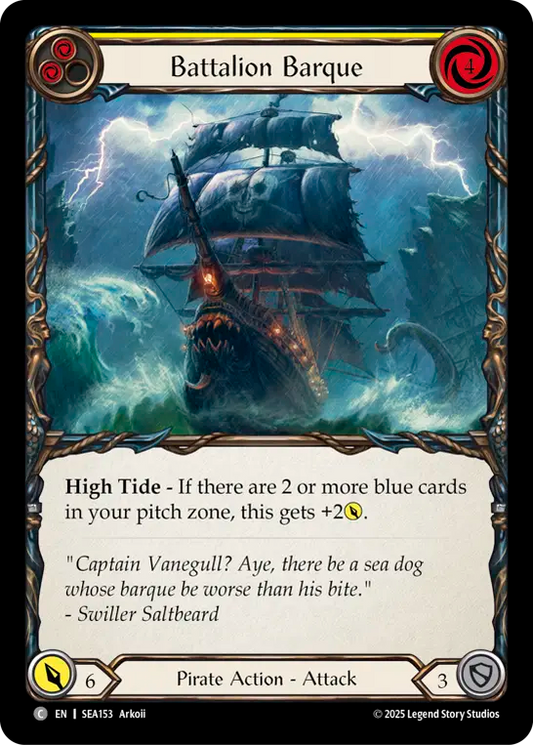 (153) Flesh & Blood TCG High Seas Single: Battalion Barque (Yellow) (Rainbow Foil)  Common