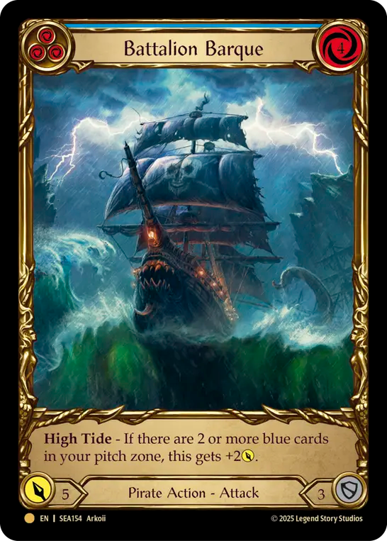 (154) Flesh & Blood TCG High Seas Single: Battalion Barque (Blue) (Cold Foil)  Common