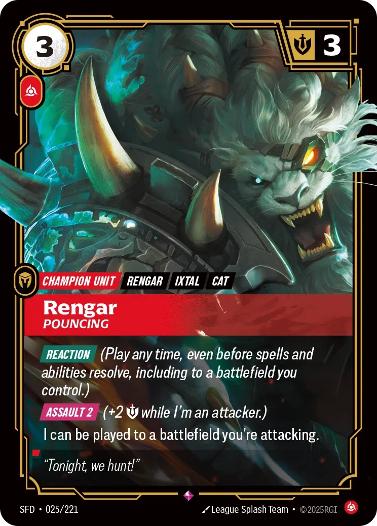 (025/221) Riftbound TCG Spiritforged Single: Rengar, Pouncing Holo Rare