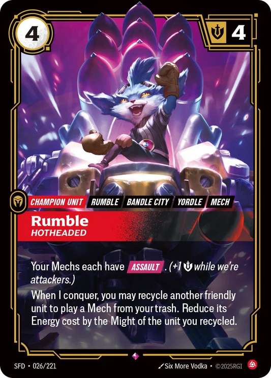 (026/221) Riftbound TCG Spiritforged Single: Rumble, Hotheaded (V.1 - Rare) Holo Rare