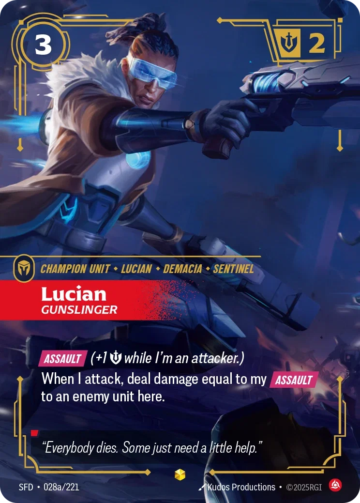 (028a/221) Riftbound TCG Spiritforged Single: Lucian, Gunslinger (V.2 - Showcase) Holo Showcase