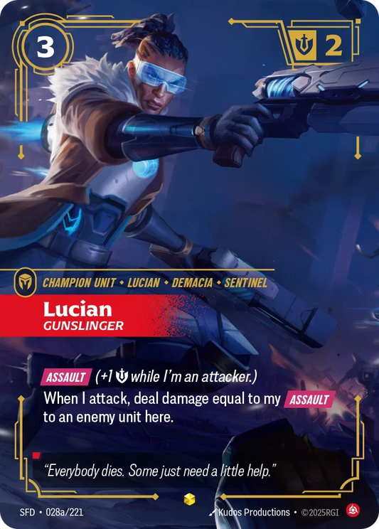 (028a/221) Riftbound TCG Spiritforged Single: Lucian, Gunslinger (V.2 - Showcase) Holo Showcase