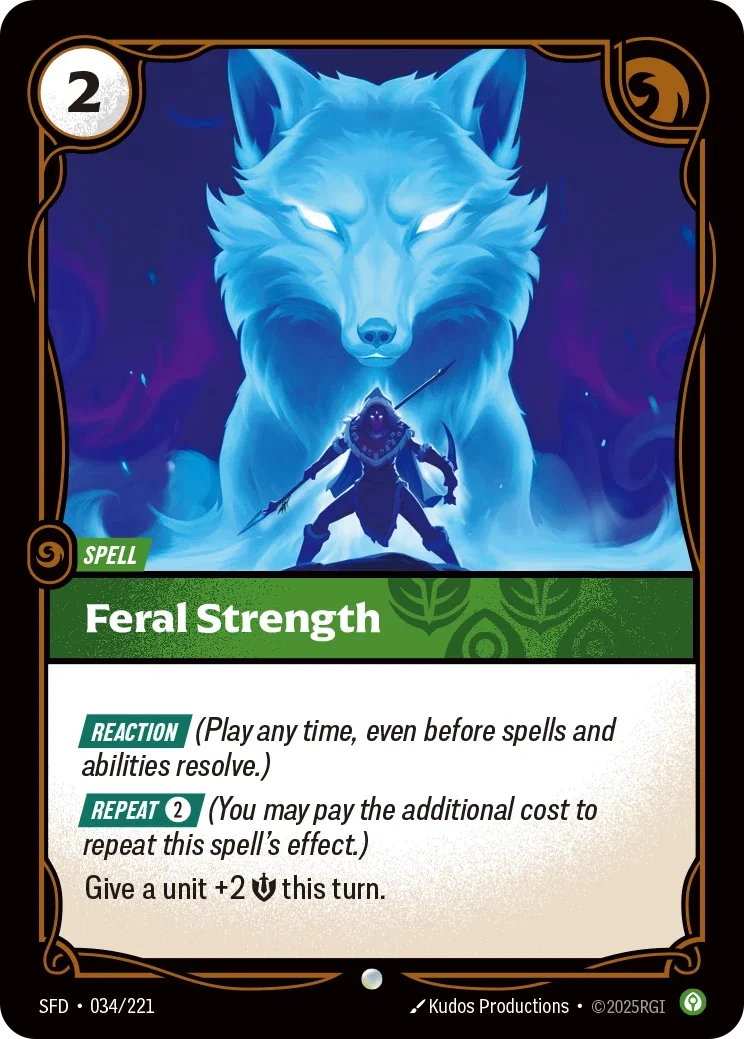 (034/221) Riftbound TCG Spiritforged Single: Feral Strength Holo Common