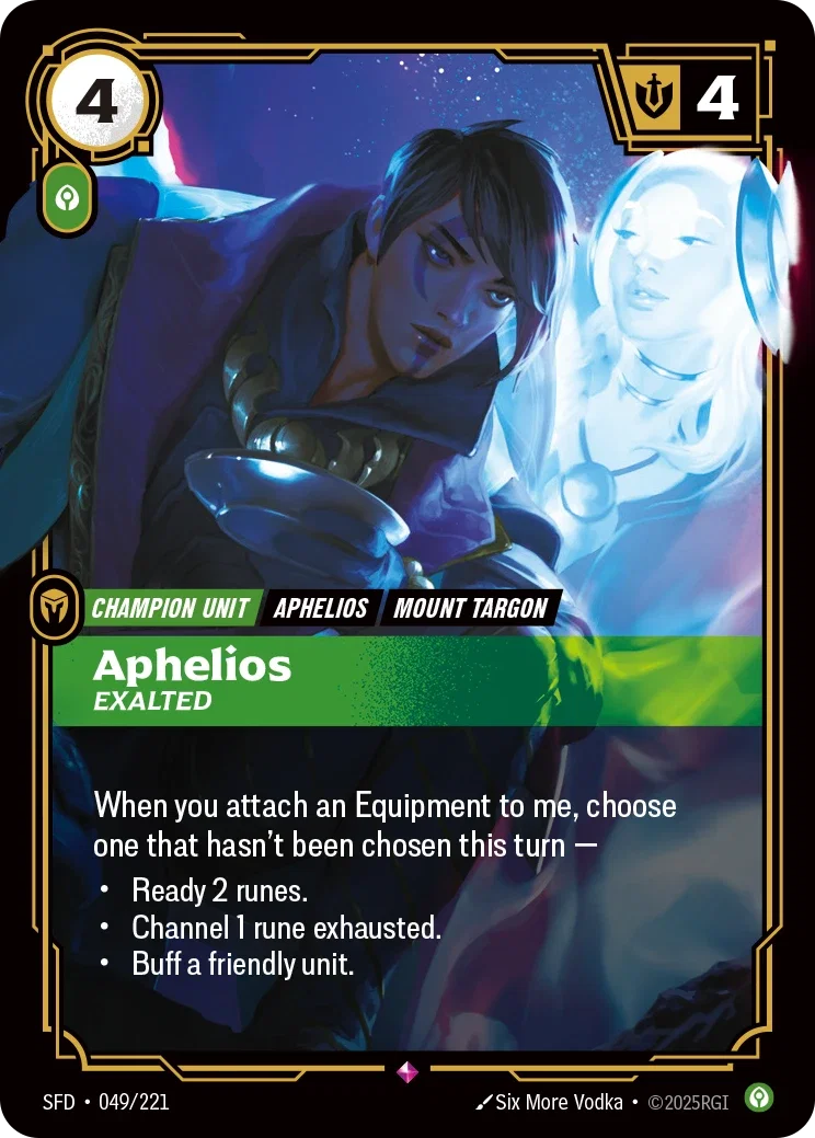 (049/221) Riftbound TCG Spiritforged Single: Aphelios, Exalted (V.1 - Rare) Holo Rare