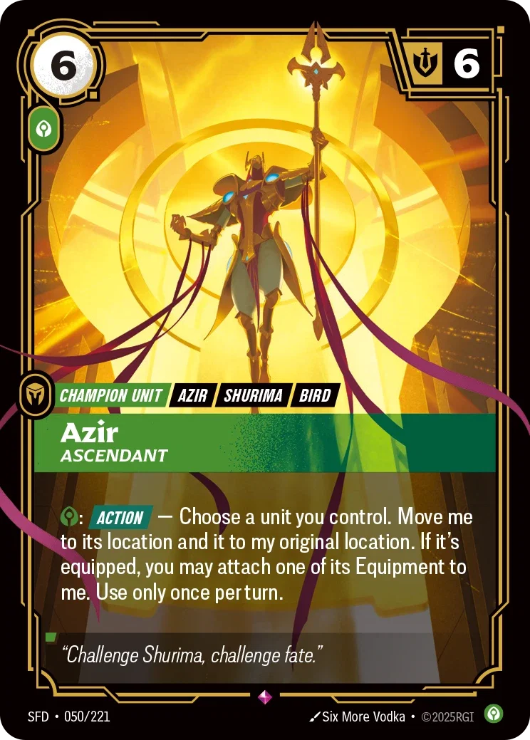 (050/221) Riftbound TCG Spiritforged Single: Azir, Ascendant (V.1 - Rare) Holo Rare