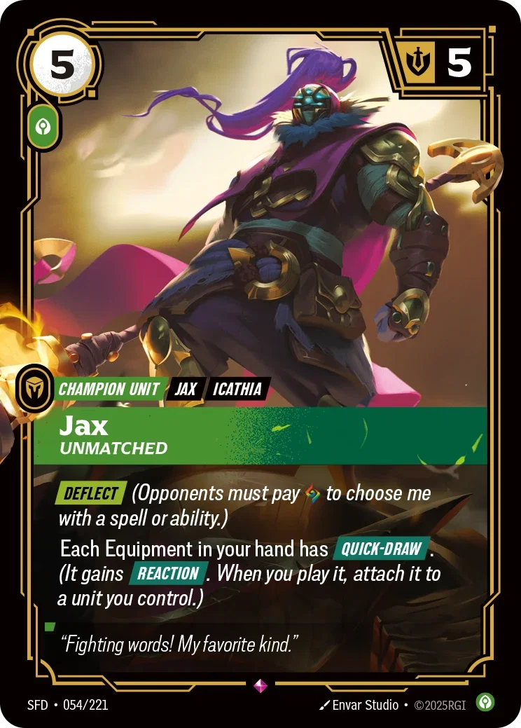 (054/221) Riftbound TCG Spiritforged Single: Jax, Unmatched (V.1 - Rare) Holo Rare