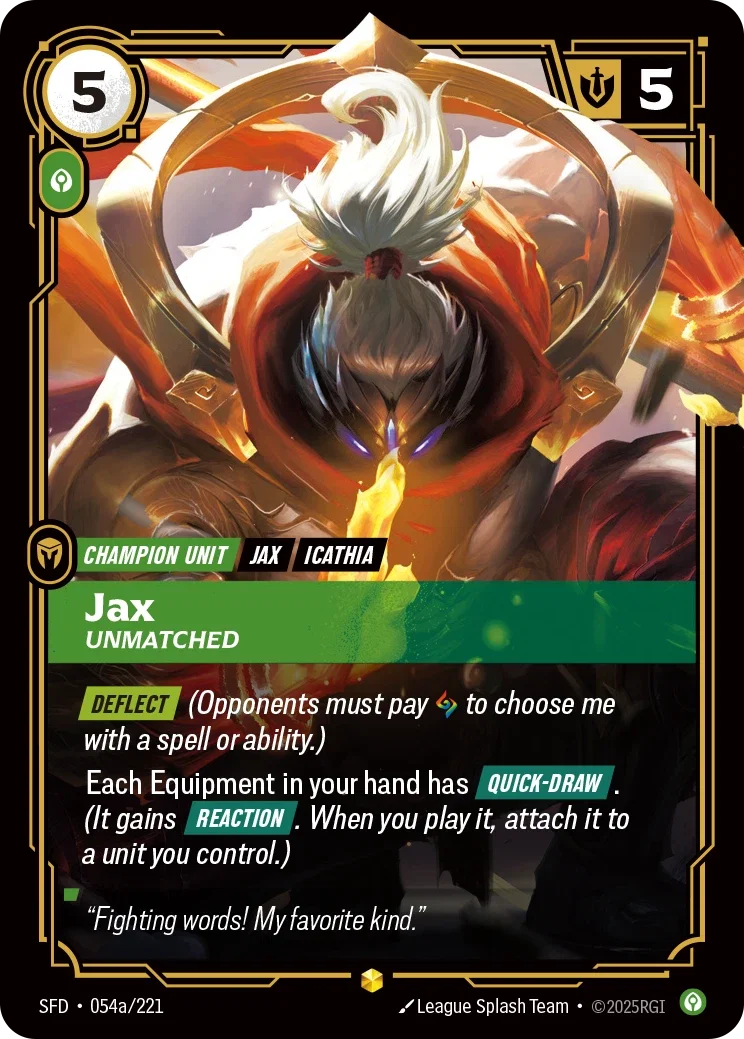(054a/221) Riftbound TCG Spiritforged Single: Jax, Unmatched (V.2 - Showcase) Holo Showcase