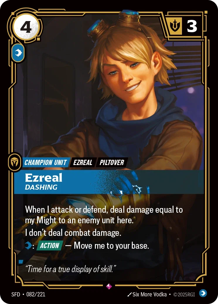 (082/221) Riftbound TCG Spiritforged Single: Ezreal, Dashing (V.1 - Rare) Holo Rare