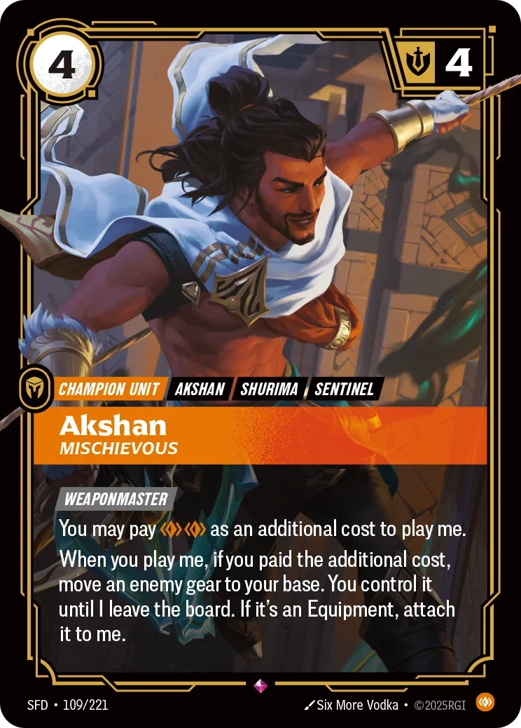 (109/221) Riftbound TCG Spiritforged Single: Akshan, Mischievous Holo Rare