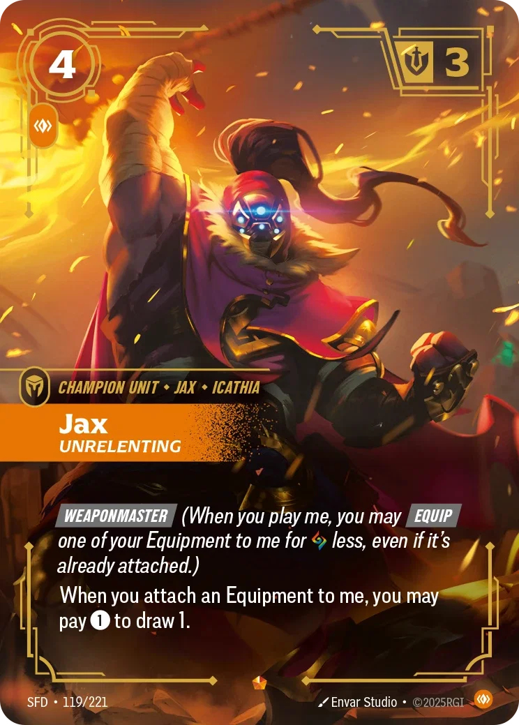 (119/221) Riftbound TCG Spiritforged Single: Jax, Unrelenting (V.1 - Epic) Holo Epic