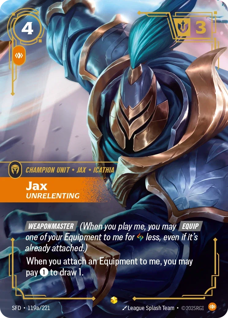 (119a/221) Riftbound TCG Spiritforged Single: Jax, Unrelenting (V.2 - Showcase) Holo Showcase