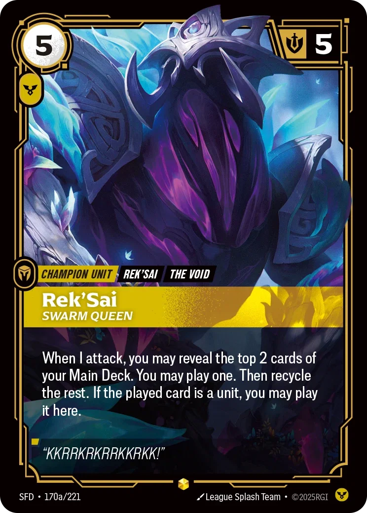 (170a/221) Riftbound TCG Spiritforged Single: Rek'Sai, Swarm Queen (V.2 - Showcase) Holo Showcase