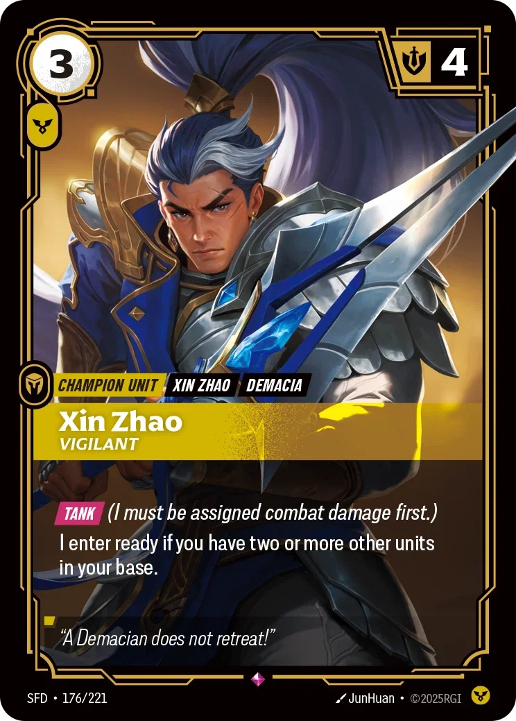 (176/221) Riftbound TCG Spiritforged Single: Xin Zhao, Vigilant Holo Rare