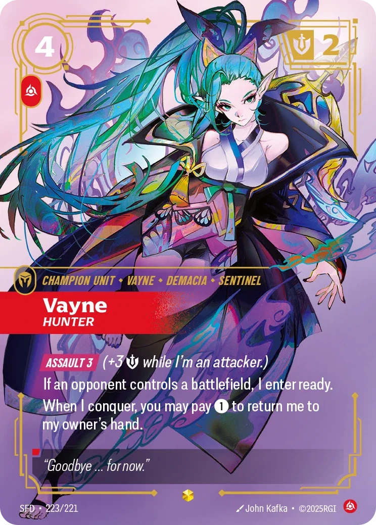 (223/221) Riftbound TCG Spiritforged Single: Vayne, Hunter (V.1 - Showcase) Holo Showcase