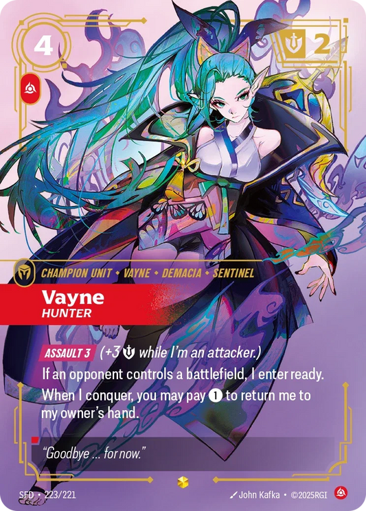 (223/221) Riftbound TCG Spiritforged Single: Vayne, Hunter (V.1 - Showcase) Holo Showcase