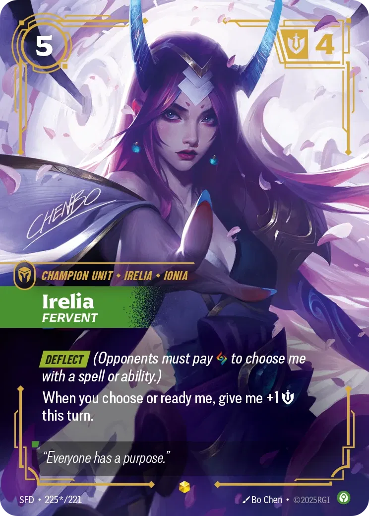 (225*/221) Riftbound TCG Spiritforged Single: Irelia, Fervent (V.4 - Signed Showcase) Holo Signed Showcase