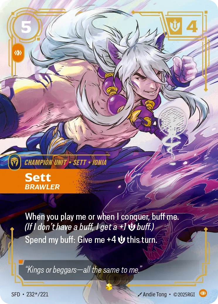 (232*/221) Riftbound TCG Spiritforged Single: Sett, Brawler (V.2 - Signed Showcase) Holo Signed Showcase