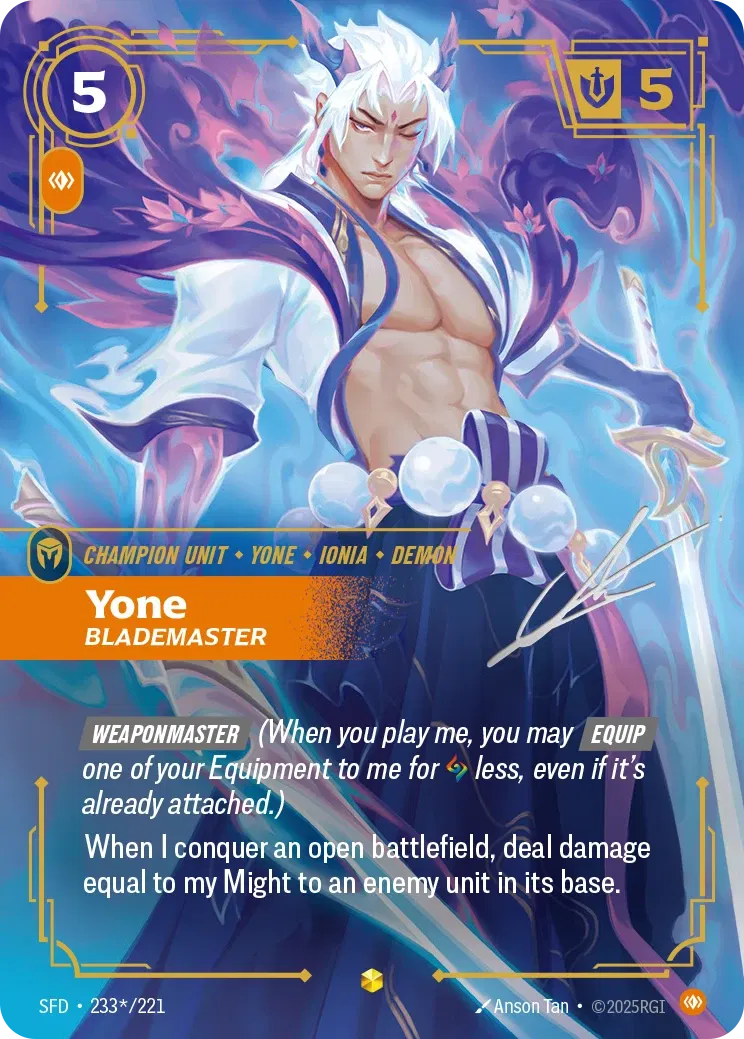 (233*/221) Riftbound TCG Spiritforged Single: Yone, Blademaster (V.3 - Signed Showcase) Holo Signed Showcase