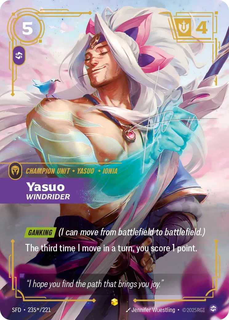 (235*/221) Riftbound TCG Spiritforged Single: Yasuo, Windrider (V.2 - Signed Showcase) Holo Signed Showcase