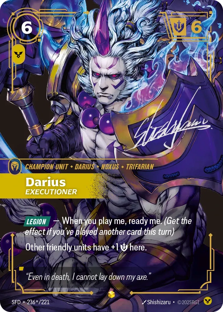 (236*/221) Riftbound TCG Spiritforged Single: Darius, Executioner (V.2 - Signed Showcase) Holo Signed Showcase