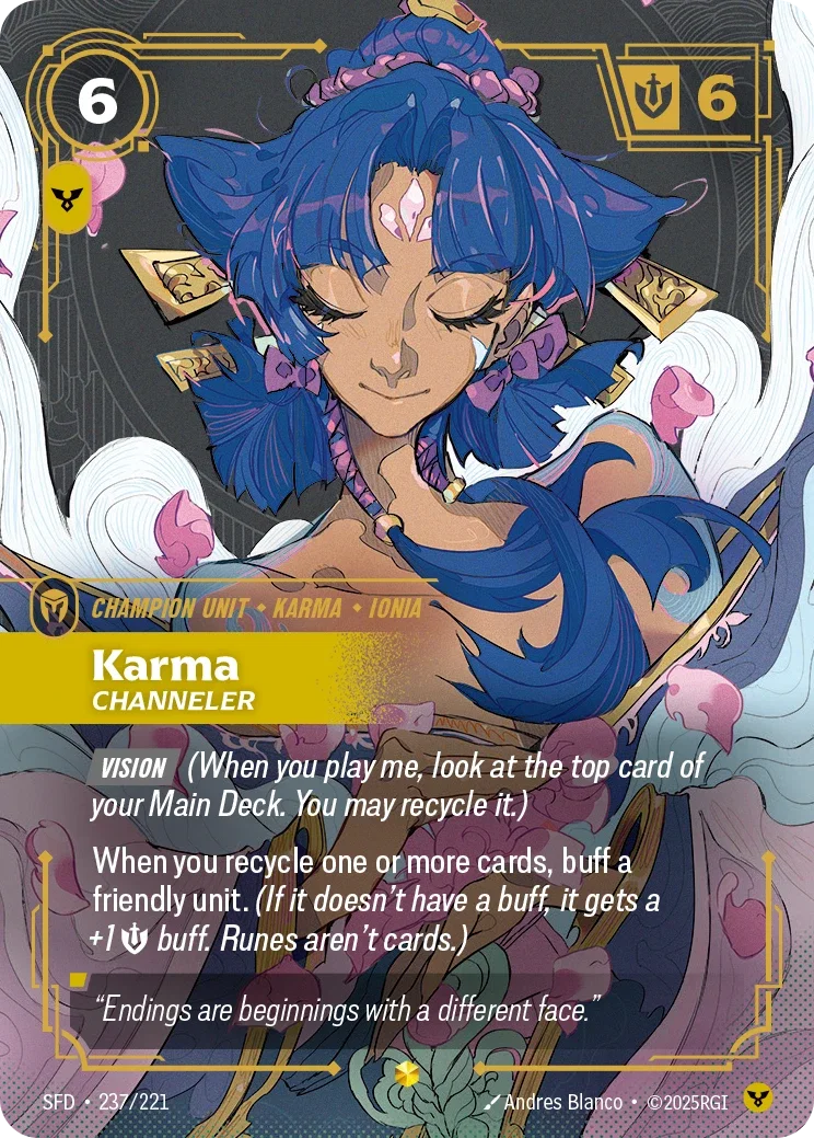 (237/221) Riftbound TCG Spiritforged Single: Karma, Channeler (V.1 - Showcase) Holo Showcase
