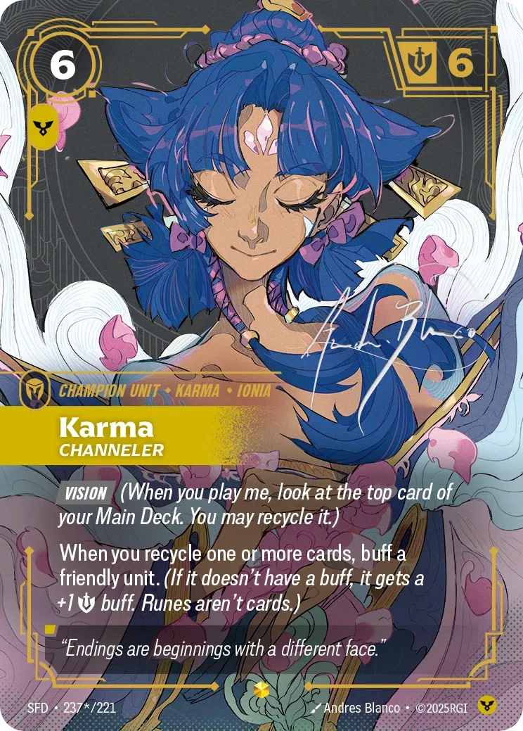 (237*/221) Riftbound TCG Spiritforged Single: Karma, Channeler (V.2 - Signed Showcase) Holo Signed Showcase