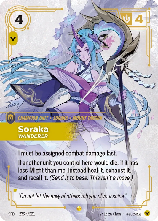 (239*/221) Riftbound TCG Spiritforged Single: Soraka, Wanderer (V.3 - Signed Showcase) Holo Signed Showcase