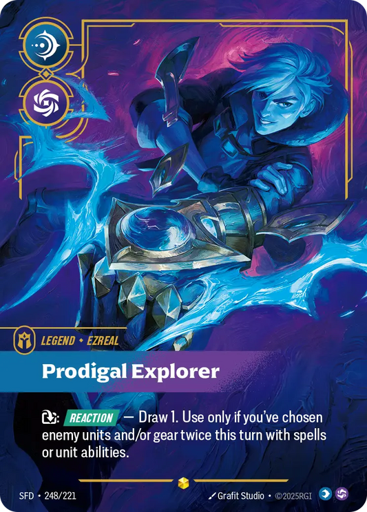 (248/221) Riftbound TCG Spiritforged Single: Ezreal, Prodigal Explorer (V.2 - Showcase) Holo Showcase