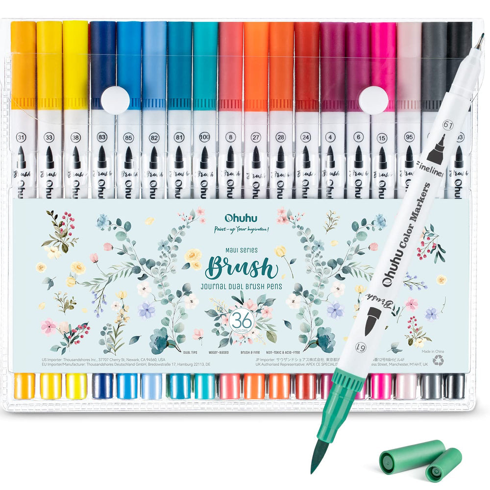 Ohuhu: Light Turquoise Box: Maui Water Based Art Markers: 36 Colors (Brush & Fineliner)