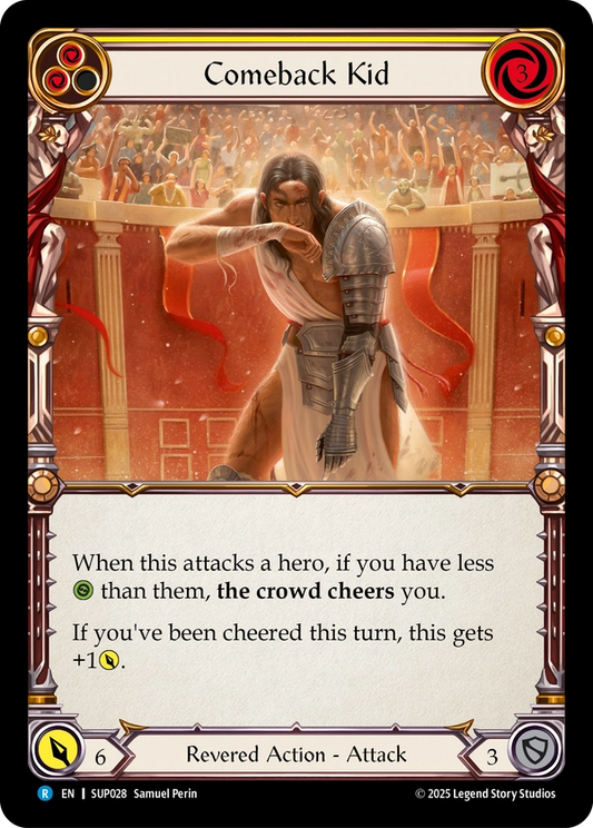 (028) Flesh & Blood TCG Super Slam Single: Comeback Kid (Yellow) (Rainbow Foil)  Rare