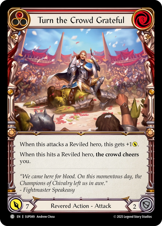 (049) Flesh & Blood TCG Super Slam Single: Turn the Crowd Grateful (Red) (Regular)  Common