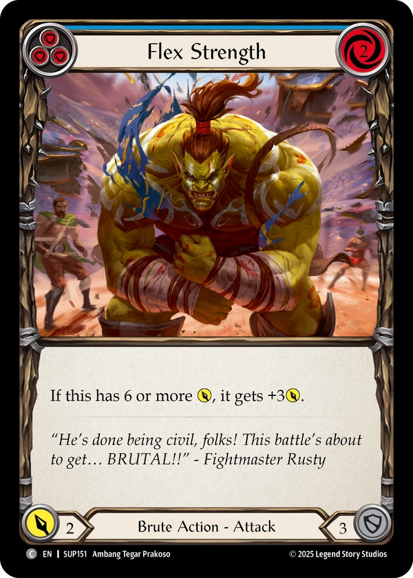 (151) Flesh & Blood TCG Super Slam Single: Flex Strength (Blue) (Rainbow Foil)  Common