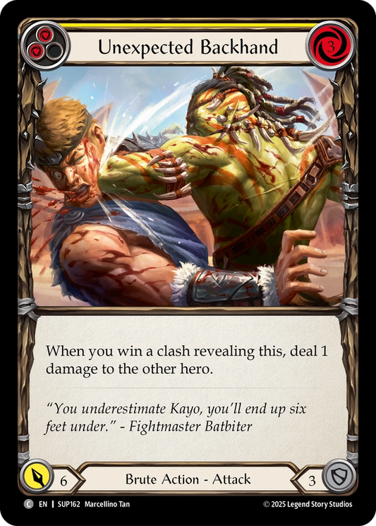 (162) Flesh & Blood TCG Super Slam Single: Unexpected Backhand (Yellow) (Rainbow Foil)  Common