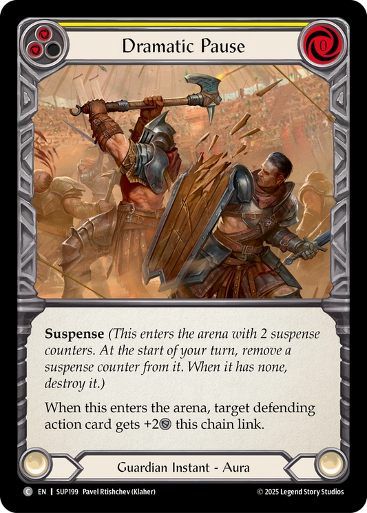 (199) Flesh & Blood TCG Super Slam Single: Dramatic Pause (Yellow) (Rainbow Foil)  Common