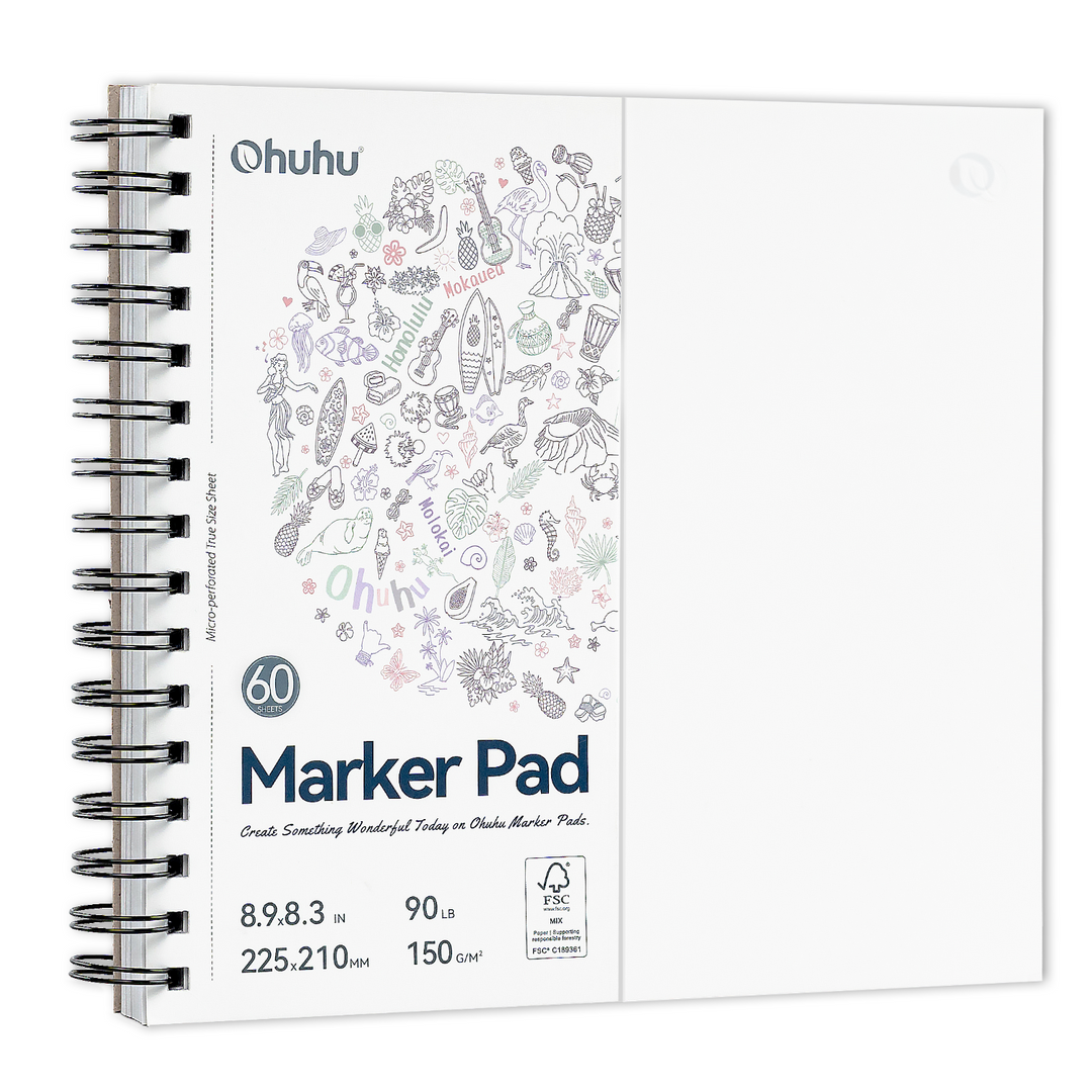 Ohuhu: Marker Pad Double-sided Bleedproof, Spiral-Bound (225mm x 210mm) 60 Sheets 120 Pages