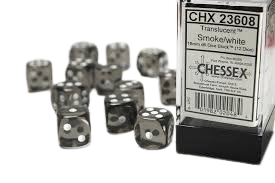 Chessex: Translucent 16mm D6 Dice Block: Smoke w/white