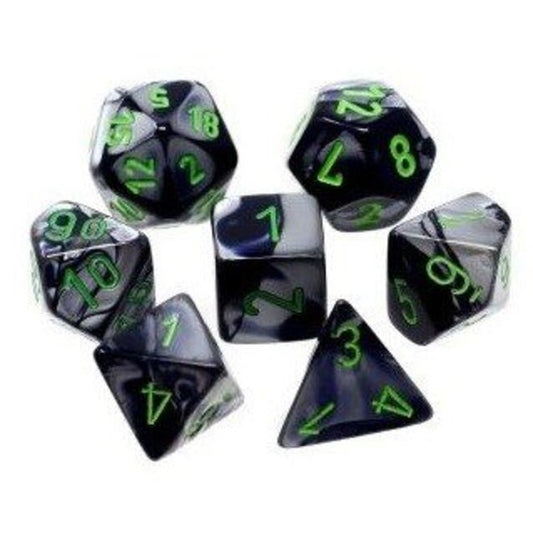 Chessex Translucent Polyhedral 7-Die Set: Gemini Black-Grey w/Green