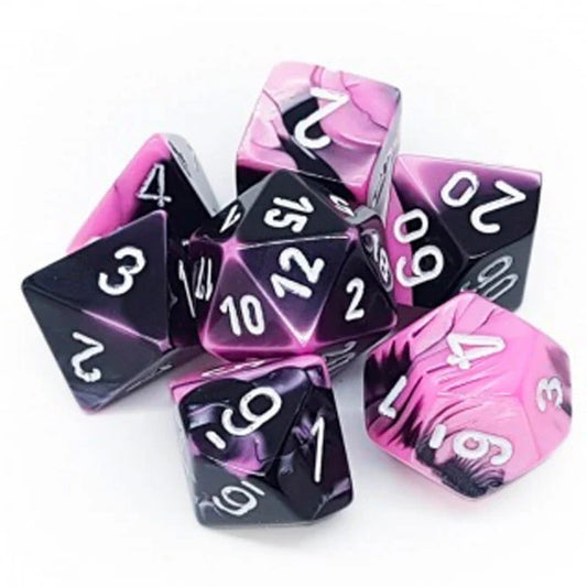 Chessex Translucent Polyhedral 7-Die Set: Gemini Black-Pink/white