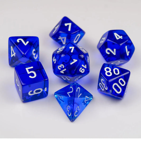 Chessex Translucent Polyhedral 7-Die Set: Translucent Dark Blue / White