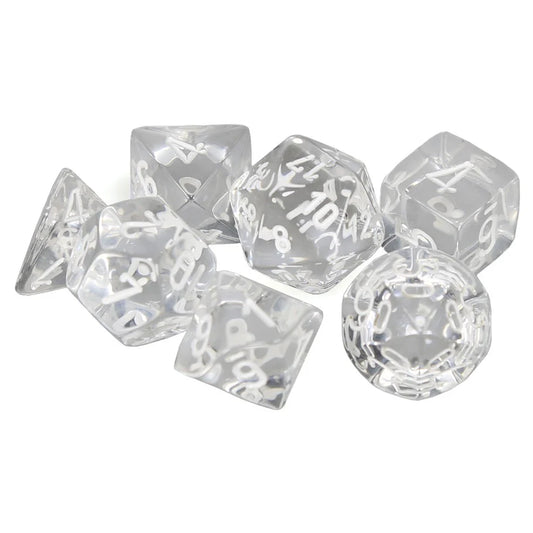 Chessex Translucent Polyhedral 7-Die Set: Translucent Clear / White
