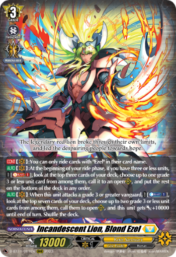 (011) Cardfight Vanguard Clash of the Heroes Single: Incandescent Lion, Blond Ezel [D-Format] (V.1 - Triple Rare)  Triple Rare