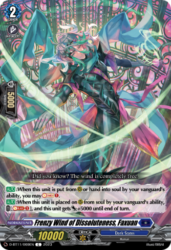 (069) Cardfight Vanguard Clash of the Heroes Single: Frenzy Wind of Dissoluteness, Faxuan [D-Format]  Common