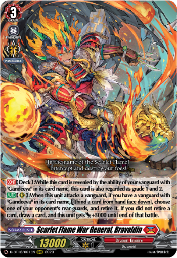 (001) Cardfight Vanguard Evenfall Onslaught Single: Scarlet Flame War General, Bravaldin [D-Format]  Triple Rare