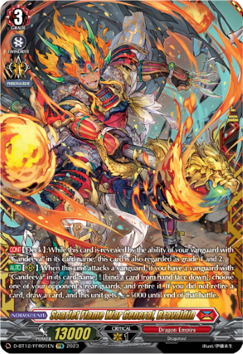 (FFR01) Cardfight Vanguard Evenfall Onslaught Single: Scarlet Flame War General, Bravaldin [D-Format] (V.2 - Double Frame Rare)  Double Frame Rare