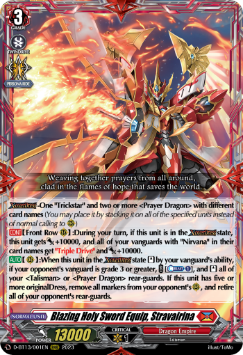 (001) Cardfight Vanguard Flight of Chakrabarthi Single: Blazing Holy Sword Equip, Stravairina [D-Format] (V.1 - Triple Rare)  Triple Rare