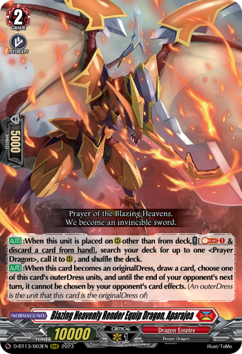 (003) Cardfight Vanguard Flight of Chakrabarthi Single: Blazing Heavenly Render Equip Dragon, Aparajea [D-Format] (V.1 - Triple Rare)  Triple Rare