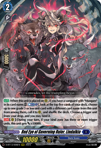 (006) Cardfight Vanguard Flight of Chakrabarthi Single: Red Eye of Governing Ruler, Lindalkia [D-Format] (V.1 - Triple Rare)  Triple Rare